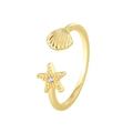 Verstellbarer goldener Ring mit Seestern und Muschel und Zirkonia für Damen - Einstellbar Offen / Gold