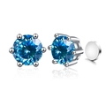 Elegant silver 1 carat blue moissanite stud earrings with classic six-prong setting - Royal Blue 100-Cut (Magnetic)