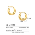 Detail view of 18K gold PVD coated stainless steel hoop earrings with size measurements - Minimalist Smooth Hoops (EOM247058)