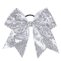 Nœud papillon à paillettes argentées avec élastique noir pour filles et cheerleading - Argent