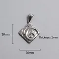 Detailed view of silver square cross pendant with spiral texture and 20mm dimensions - Spiral Textured Square Charm (P00072S)
