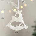 Addobbo natalizio con renna e cavallo a dondolo bianco glitterato con nastro, 11 cm - Stile A / Bianco