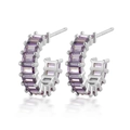 925 sterling silver hoop earrings with rectangular purple zirconia stones and polished finish - Silver Purple