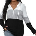 Women's color block half-zip hoodie in black white and grey ribbed knit fabric - 0XL / White