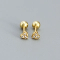Pair of gold heart stud earrings with inlaid zircons and screw back fasteners - 925 Silver / Gold