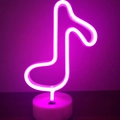 Pink LED musical note neon sign lamp with circular base for indoor room decor - Logo (Pink) With Base
