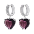 Detailed view of heart-shaped purple crystal earrings with micro-pave cubic zirconia - White Gold Purple Zircon 1 Pair