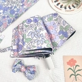 Floral automatic folding umbrella set in light purple with matching pouch and bow - 3-Fold Manual Style - Lilac Floral