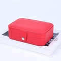 Portable double-layer red PU leather jewelry box with secure metal snap closure - Double Layer Portable / Red