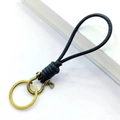 Porte-clés artisanal en cuir noir avec fermoir fer à cheval en laiton vintage - Cuir Noir Boucle Fer à Cheval Bronze