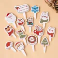 Cartoon Christmas cupcake toppers set featuring Santa and Reindeer for holiday cake decor - Wreath Snowflake Cake Toppers 10 Sets