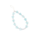 Detail of light blue butterfly beads and white pearls on a handcrafted phone wrist strap - Light Blue Butterfly Pearl