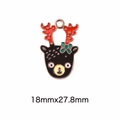 Cartoon reindeer alloy pendant in black with red antlers and green bow charm - 69# Reindeer