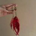 Vintage long red feather earrings with gold-toned metal chains and red ruby-style beads - 26# Bronze-Bright Red Feather Chain Style