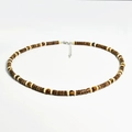 Men's coconut shell beaded necklace with tiger eye stones and silver lobster clasp - Tiger Eye (N2649-Y01)