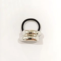 Minimalist ponytail hair tie with polished silver metal accent and black elastic band - Silver