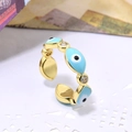 Golden evil eye open ring with blue enamel and sparkling cubic zirconia stones - Evil Eye Open Ring / Deep Blue (ZYN-DMR104G-1)