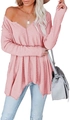 Detalle del tejido de nido de abeja en jersey rosa con cuello en V para mujer - S / Tops / Rosa