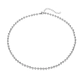 Detail of silver polished bead necklace with lobster clasp and adjustable extension chain - 4mm / White Gold