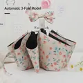 Ombrello automatico pieghevole a fiori con manico a fiocco e protezione solare UV - Stile Automatico a 3 Pieghe - Fiori Rosa Blu