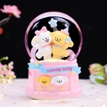 Pink rotating snow globe music box with cute cartoon dogs and Lovely baby text base - 8514 Embrace / Medium 80mm Light + Music