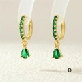Elegant gold drop earrings featuring green zircon teardrop charms and sparkling hoop - Dark Green
