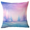 Housse de coussin carrée en peluche courte avec forêt d'hiver de rêve en rose et violet - 45x45cm (Sans Insert) / Forêt de Rêve d'Hiver (CDR351-15)