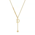 Golden Y-shaped titanium steel necklace featuring letter D and cube pendant design - Y-Shaped Letter D Necklace