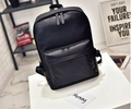 Men's casual black matte PU leather travel backpack with dual zippers and front pocket - Style 9803 / Black