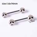 Détail macro d'anneaux de mamelon coeur argent avec spécifications de taille 1,6x14mm - Couleur Acier - Tétine (1 Paire) / Comme indiqué