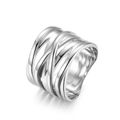 Anillo ancho moderno trenzado de acero inoxidable plateado con diseño cruzado multicapa - Talla 6 / Color Acero