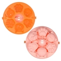 Pink and orange food-grade silicone molds featuring cat, dog, and paw-shaped designs - 6-Cavity Rice Cake / Pink