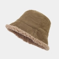 Dettaglio del velluto a coste marrone e fodera in pelliccia sintetica beige - M (56-58cm) / Cachi