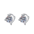 Silver dolphin stud earrings featuring a large sparkling round-cut clear cubic zirconia - TED295-Creative Dolphin Stud Earrings