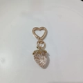 Sweet strawberry heart-shaped keychain with gold heart clasp and sparkly gold sequins - Heart Clasp-Transparent Yellow Strawberry