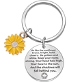 Inspirierender Schlüsselanhänger aus Edelstahl mit Sonnenblume und Gravur Botschaft - Silber Rund + Sonnenblume-Be like the sunflower