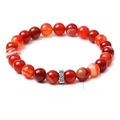 Polished red stripe agate beaded bracelet with a decorative silver metal spacer bead - SL351A07 Red Stripe Agate Bracelet