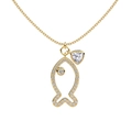 S925 silver hollow fish pendant necklace with white zircons and golden finish - 925 Silver / Gold Hollow Fish Necklace (DY190849-S-G-WH)