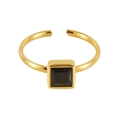 Adjustable gold plated open ring featuring a minimalist square black gemstone - Gold Black Square Bangle
