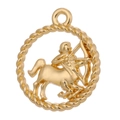 Detailed view of a golden Sagittarius zodiac pendant with embossed archer and rope border - Style 3 / Antique Gold