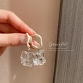 Minimalist irregular acrylic earrings with transparent ice pendants and silver pins - White Irregular Crushed Ice Style