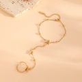 18k gold plated stainless steel butterfly ring bracelet set with beaded link chain - Gold Butterfly Ring Bracelet (K809)