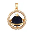 Blue celestial planet pendant with golden star and sparkling crystals on ring - Dark Blue/Star Planet