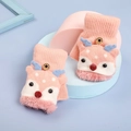 Roze gebreide hertenhandschoenen met flap en warme fleece manchetten voor kids - Eén maat / Klein Rendier-Roze