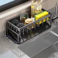 Black metal kitchen sink organizer rack with drainage tray for sponges and brushes - Standard Model (No Bar) / Elegant Black