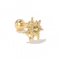 Golden flower stud earring with yellow zircon and sun design for women - Style 1428 / Gold