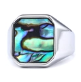 Polished silver stainless steel ring featuring a vibrant octagonal abalone shell inlay - US 7 / Steel (19401)