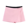 Roze broekrok met contrasterende zwarte tailleband en verfijnd strikje op witte achtergrond - XS / Roze en Zwart Skort