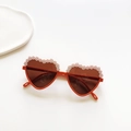 Kids heart-shaped sunglasses in orange with lace floral frames and brown lenses - Orange