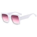 Oversized square sunglasses featuring white frames and vintage pink gradient lenses - White Frame Gradient Purple Lens